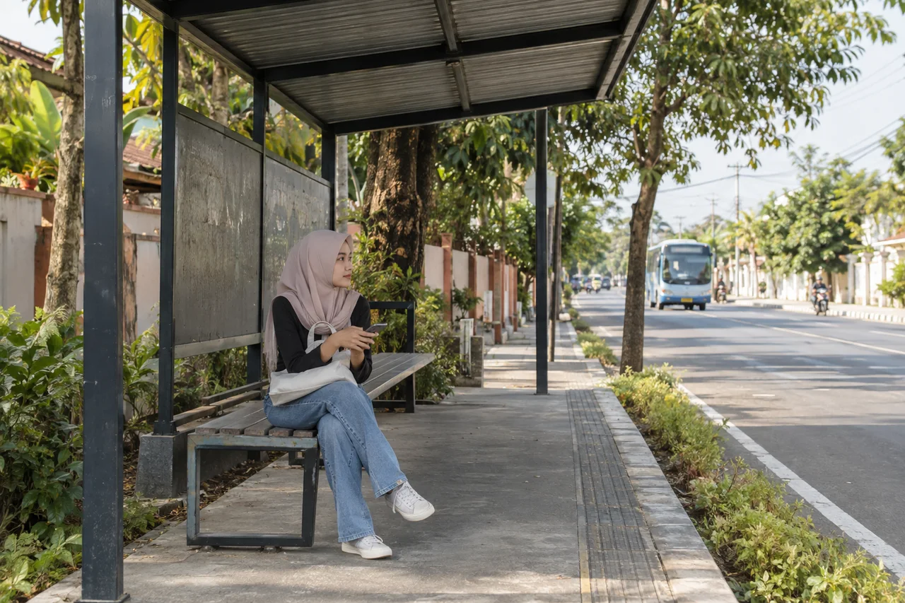 Bangku dan ruang tunggu di halte lingkungan